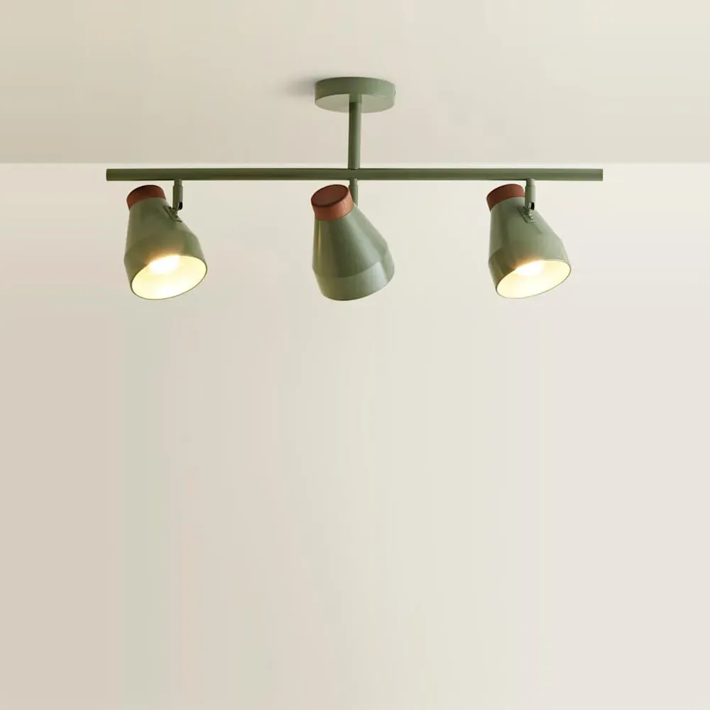 Parker 3 Way Ceiling Light with Bulbs - Green, Walnut