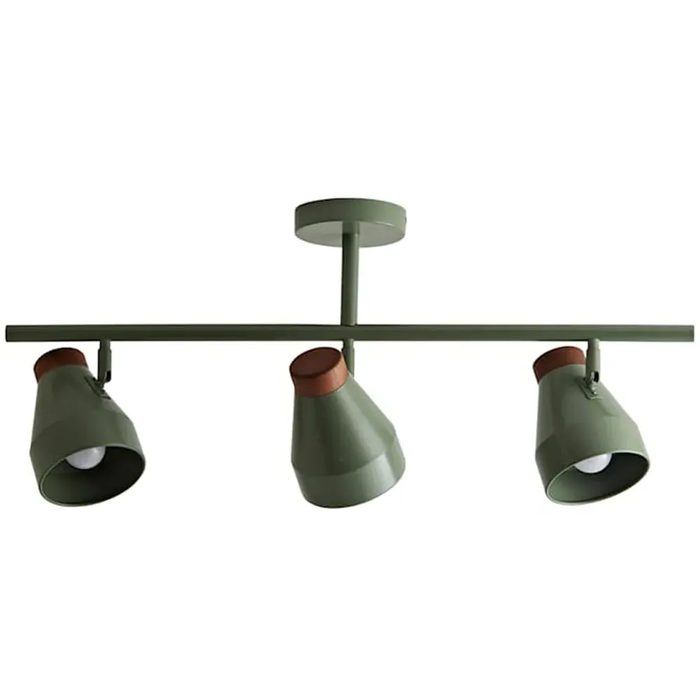 Parker 3 Way Ceiling Light with Bulbs - Green, Walnut