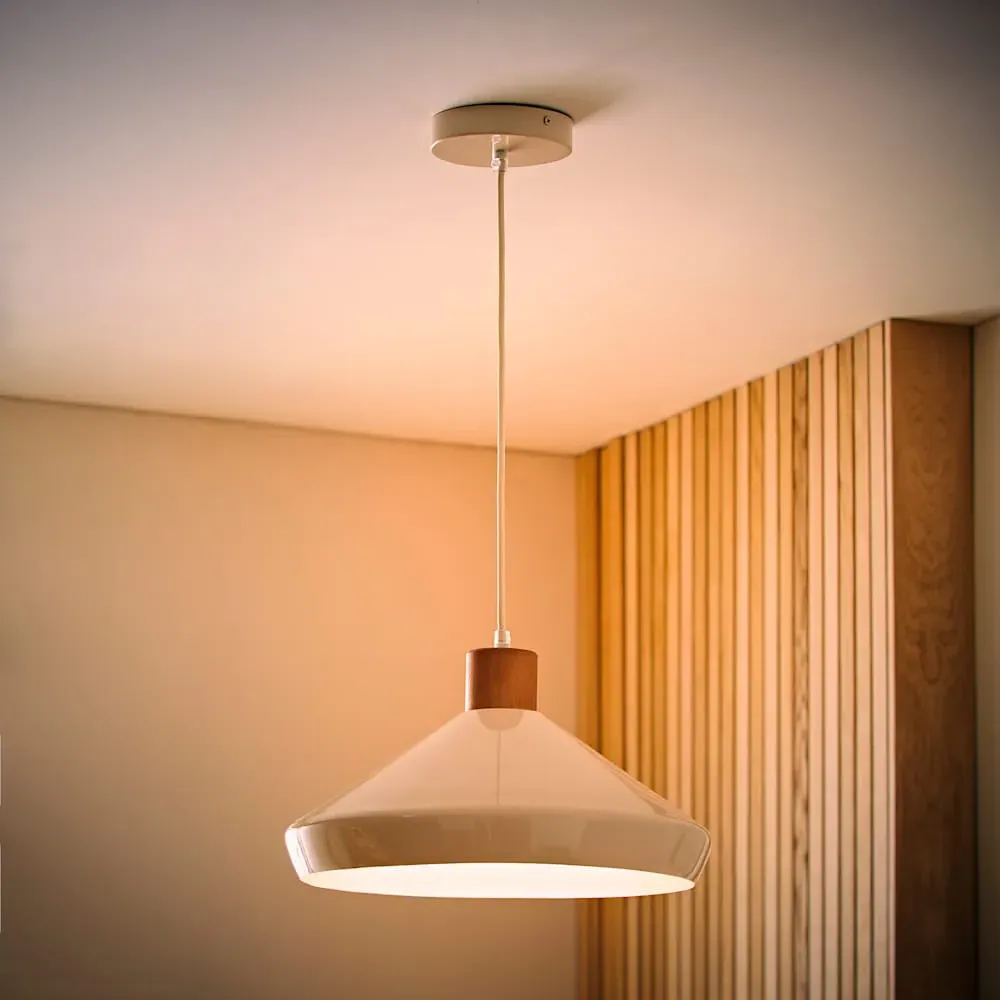 Parker Pendant Light with Bulb - Cream, Walnut