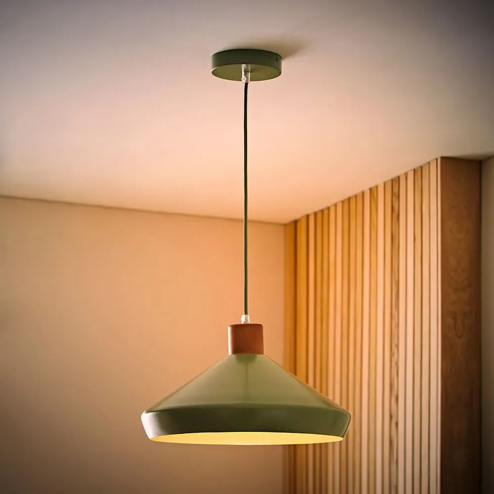 Parker Pendant Light with Bulb - Green, Walnut