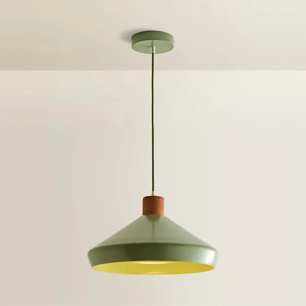 Parker Pendant Light with Bulb - Green, Walnut