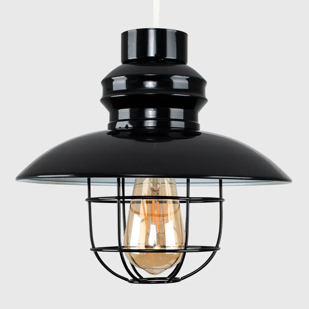 Penglai Fishermans Basket Ceiling Pendant Lamp Shade - Black