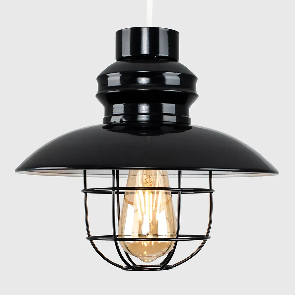 Penglai Fishermans Basket Ceiling Pendant Lamp Shade - Black