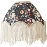 Peony Scalloped Floral Fabric Lamp Shade with Tassels - Multi