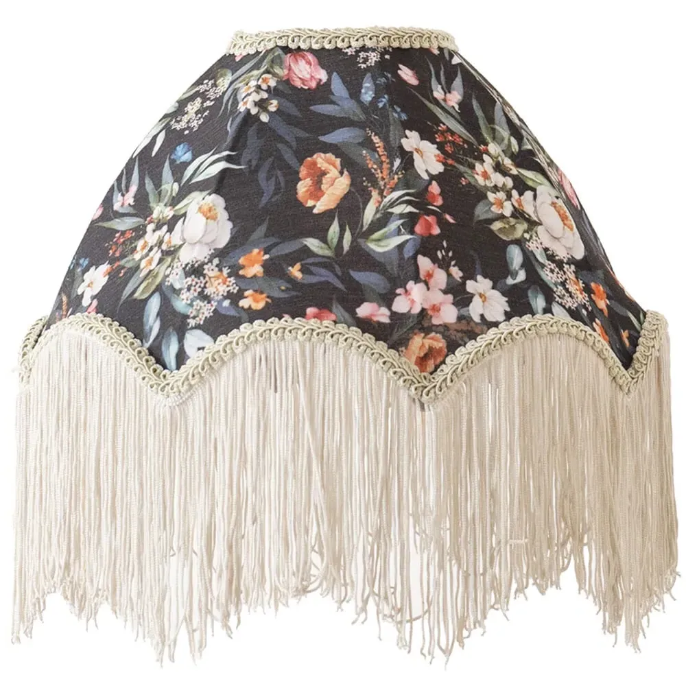 Peony Scalloped Floral Fabric Lamp Shade with Tassels - Multi image