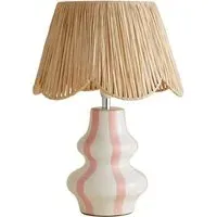 Perrie Striped Ceramic Table Lamp with Raffia Shade - Pink