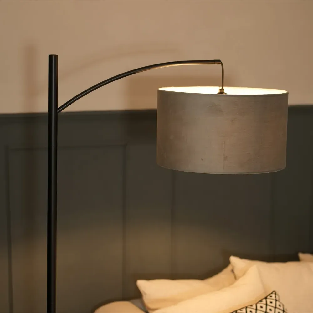 Preto Curved Floor Lamp with Foot Switch - Black, Velvet