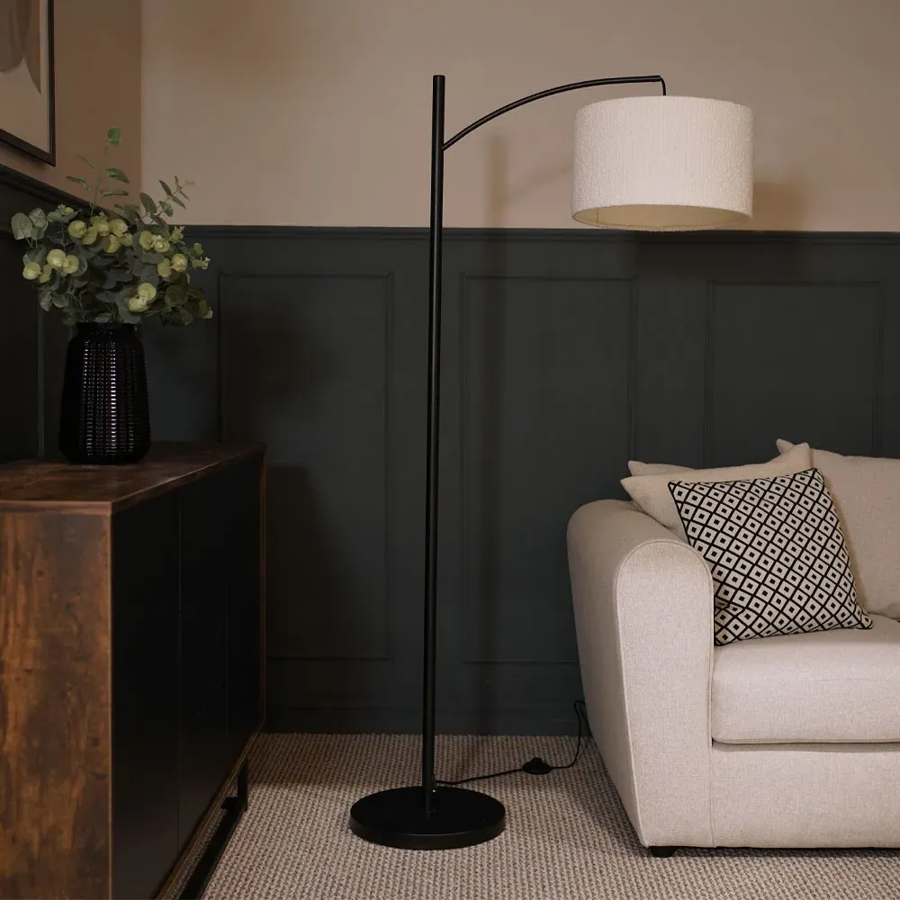 Preto Curved LED Floor Lamp - Black, Boucle