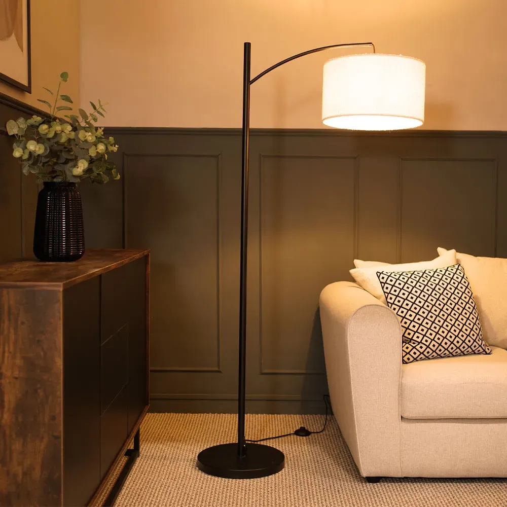 Preto Curved LED Floor Lamp - Black, Boucle
