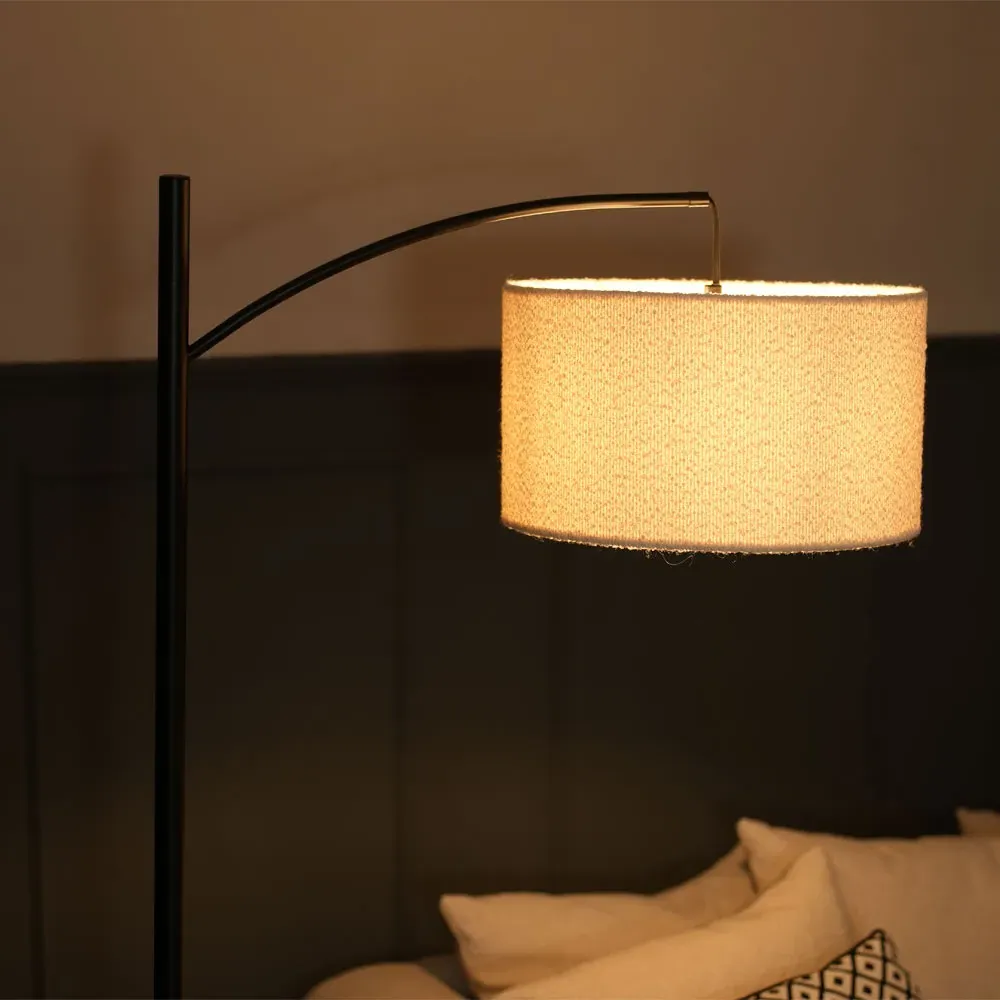 Preto Curved LED Floor Lamp - Black, Boucle