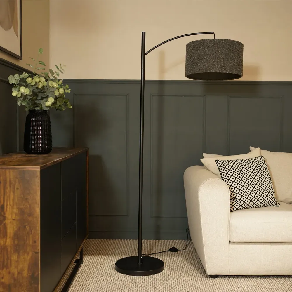 Preto Curved LED Floor Lamp - Black, Boucle