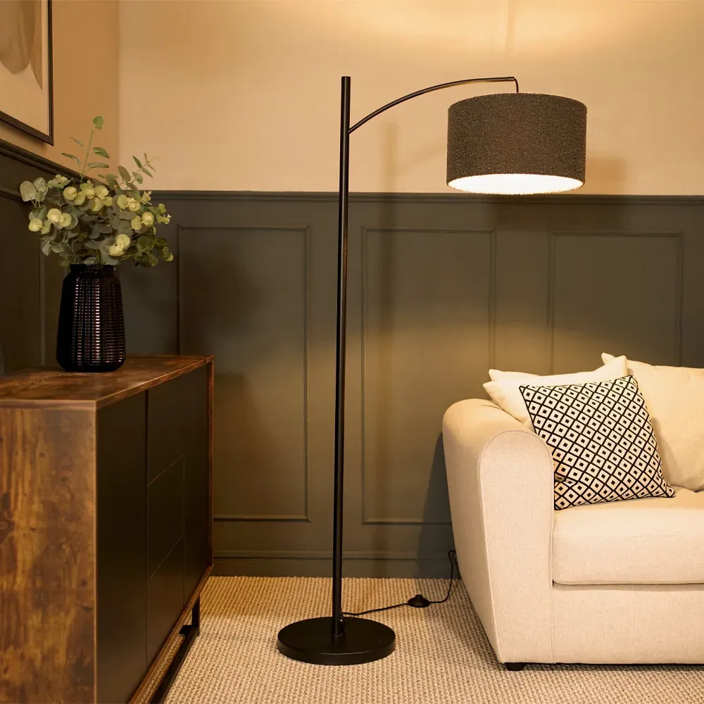 Preto Curved LED Floor Lamp - Black, Boucle