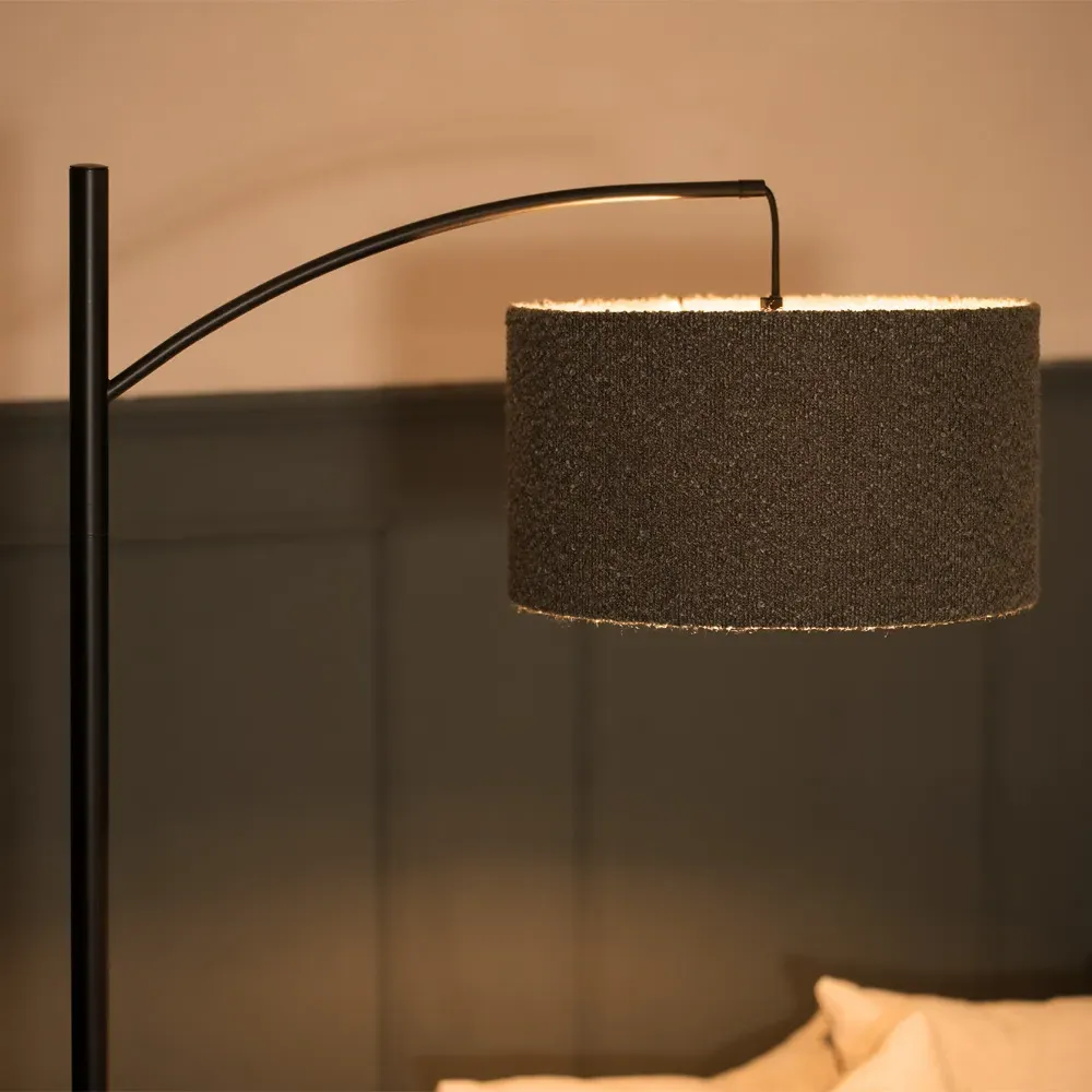 Preto Curved LED Floor Lamp - Black, Boucle