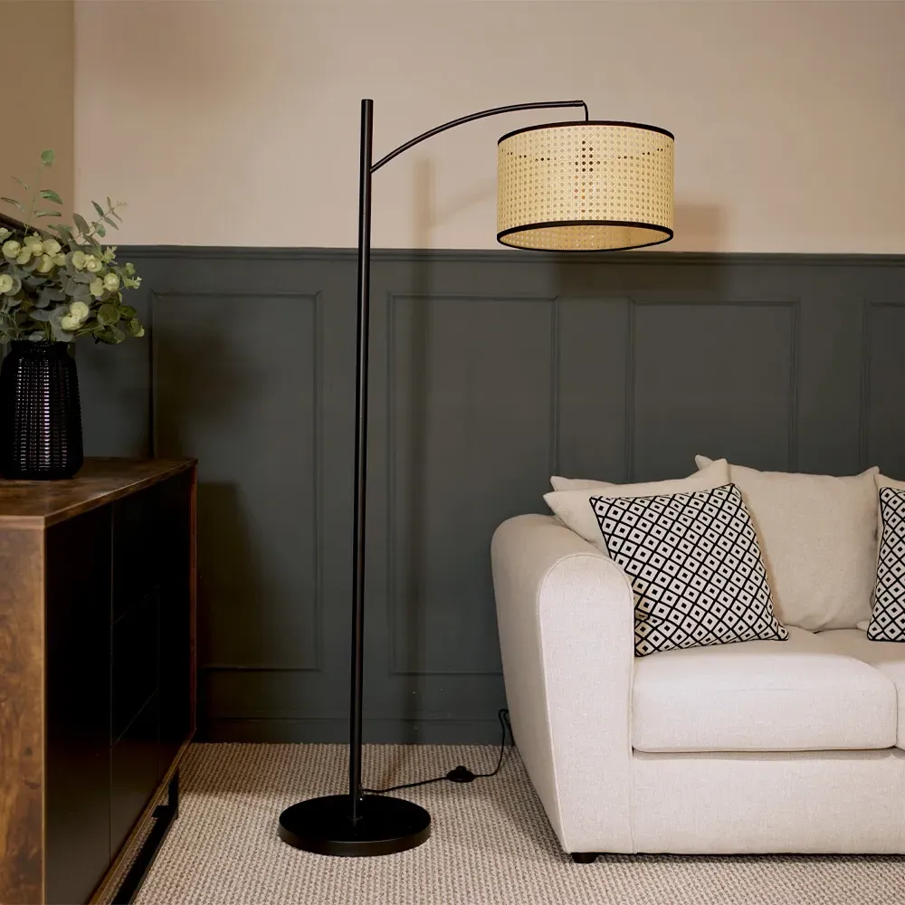 Preto Curved LED Floor Lamp - Black, Cane