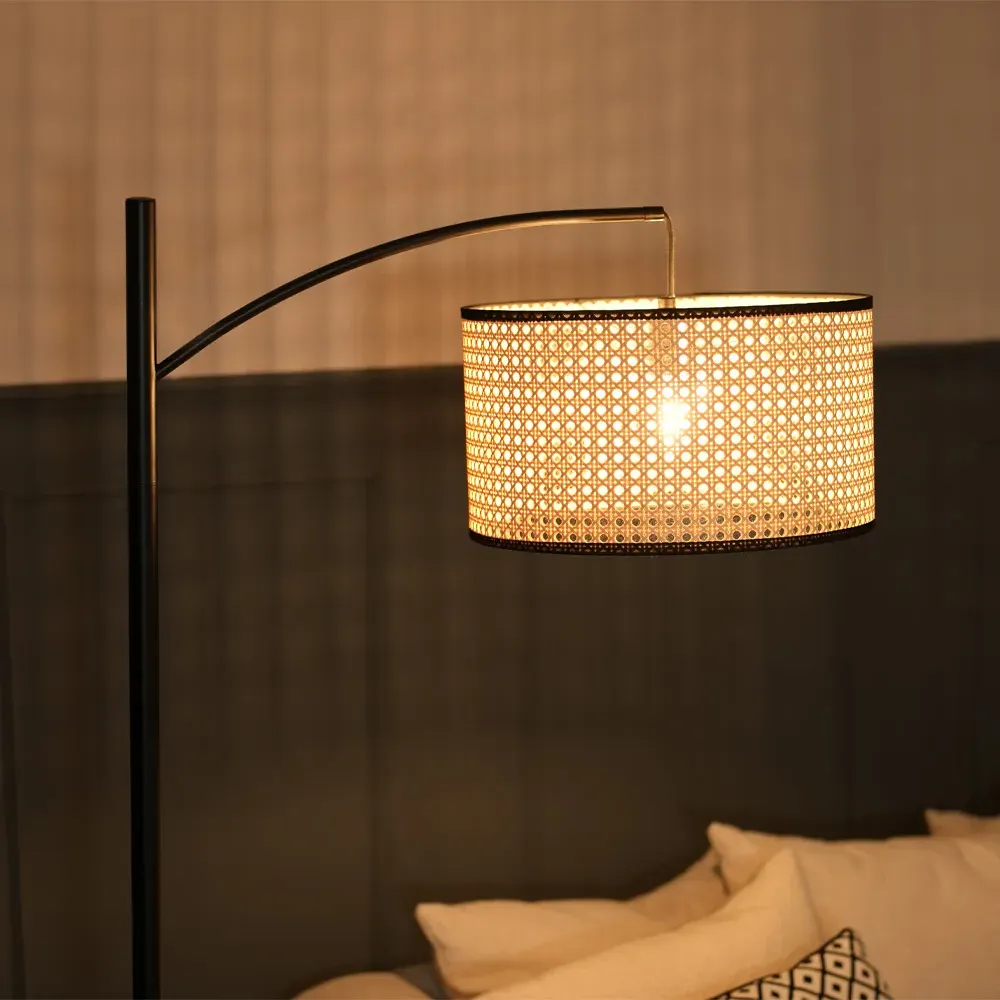 Preto Curved LED Floor Lamp - Black, Cane