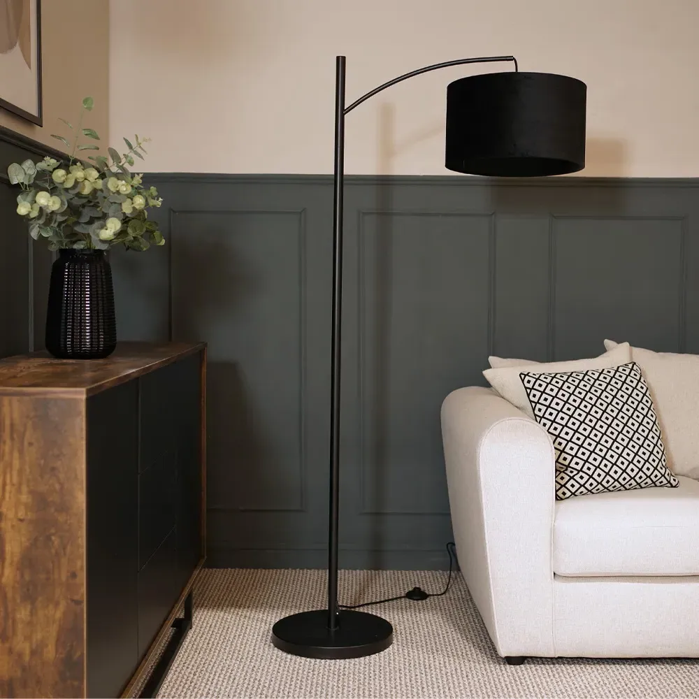 Preto Curved LED Floor Lamp - Black, Velvet