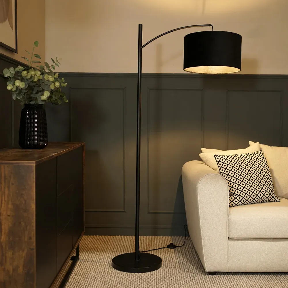 Preto Curved LED Floor Lamp - Black, Velvet