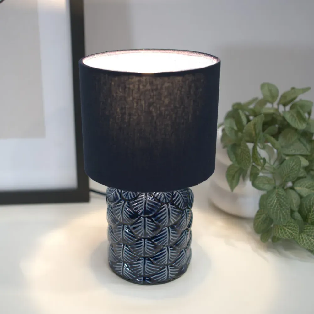 Priyah Ceramic Scallop LED Table Lamp 2 Pack - Navy, Fabric