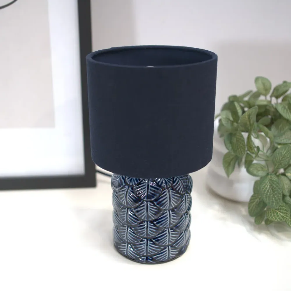 Priyah Ceramic Scallop LED Table Lamp 2 Pack - Navy, Fabric