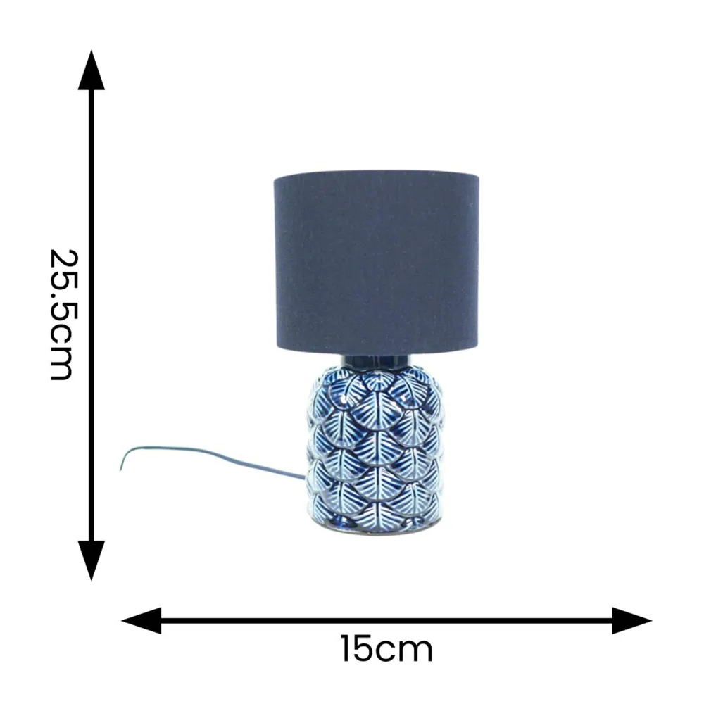 Priyah Ceramic Scallop LED Table Lamp 2 Pack - Navy, Fabric