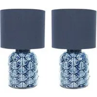 Priyah Ceramic Scallop LED Table Lamp 2 Pack - Navy, Fabric
