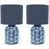 Priyah Ceramic Scallop LED Table Lamp 2 Pack - Navy, Fabric