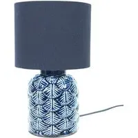 Priyah Ceramic Scallop LED Table Lamp - Navy, Fabric Shade