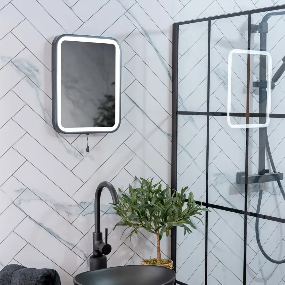 Rectangle Battery Operated Mirror with Pull Switch - Black