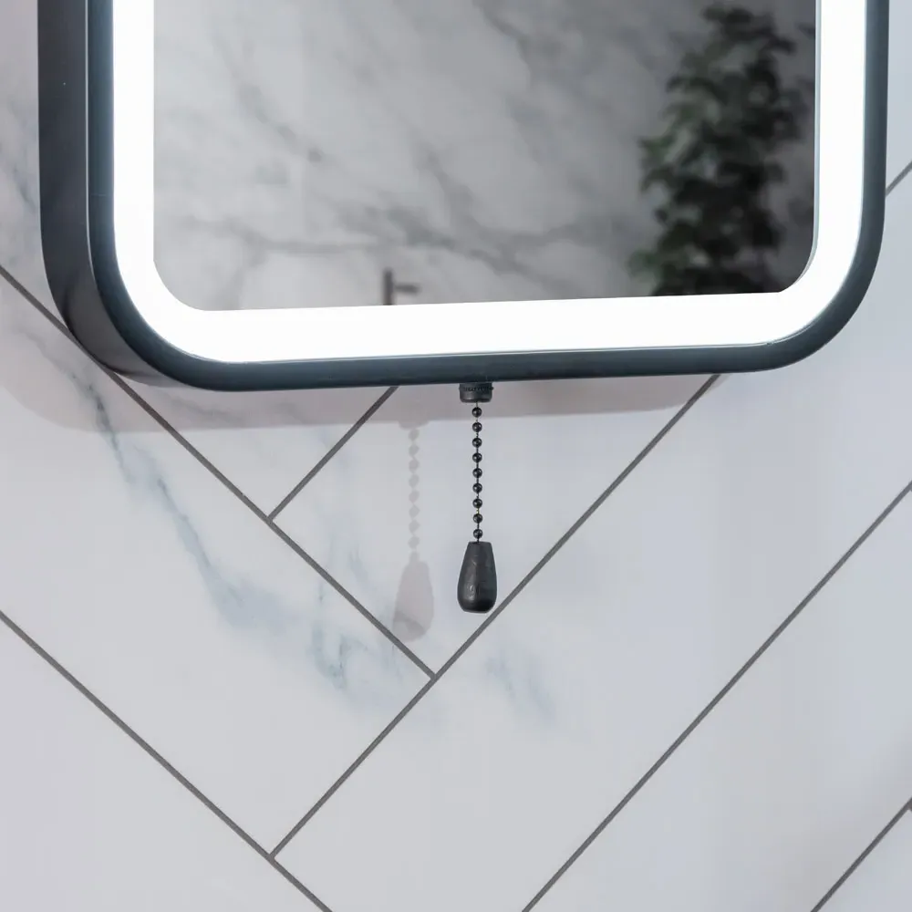 Rectangle Battery Operated Mirror with Pull Switch - Black