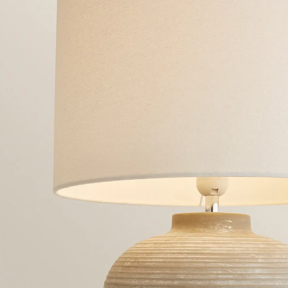 Reid Large Table Lamp with Linen Drum Shade - Grey, Ceramic