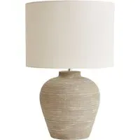 Reid Large Table Lamp with Linen Drum Shade - Grey, Ceramic