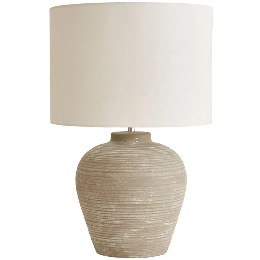 Reid Large Table Lamp with Linen Drum Shade - Grey, Ceramic