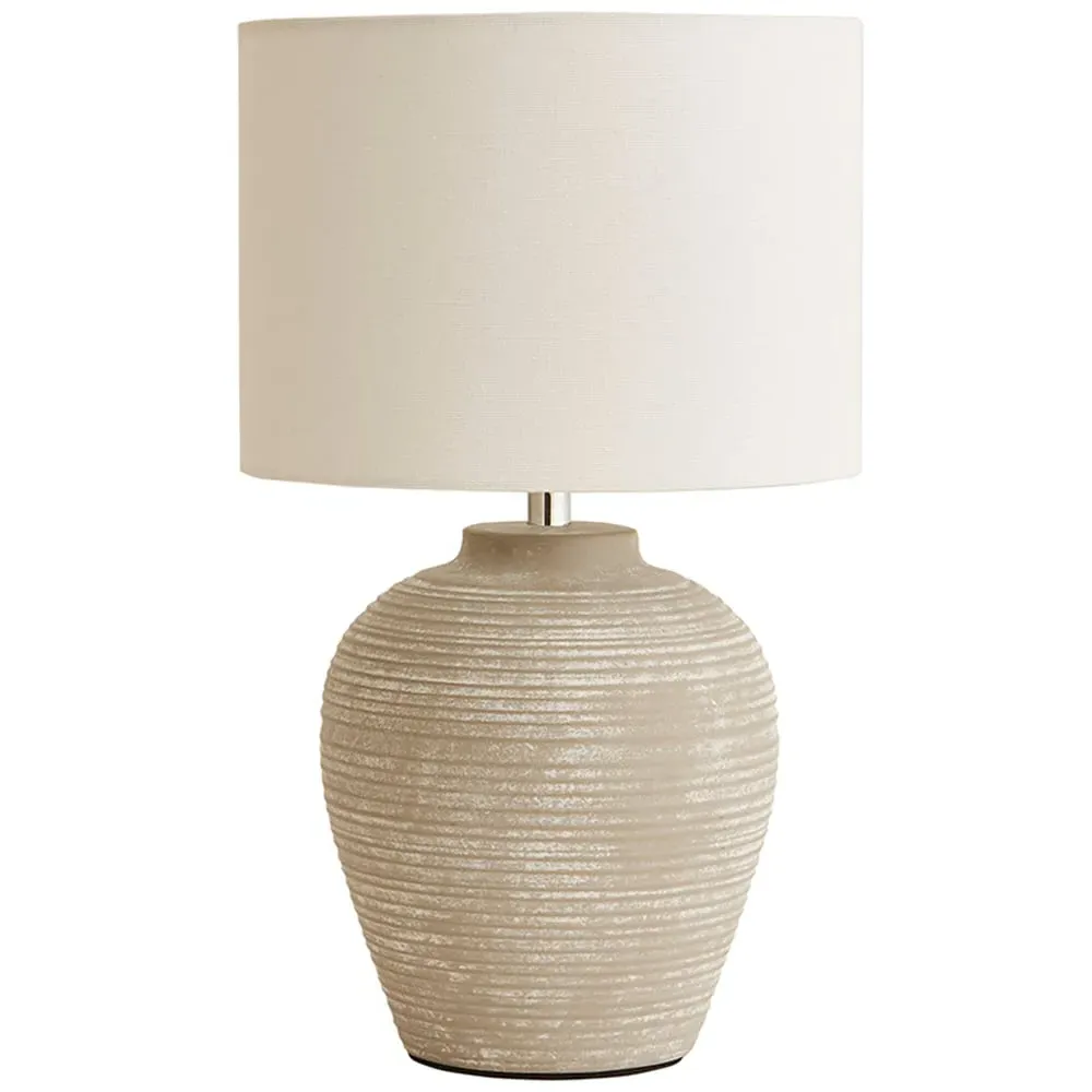 Reid Small Table Lamp with Linen Drum Shade - Grey, Ceramic
