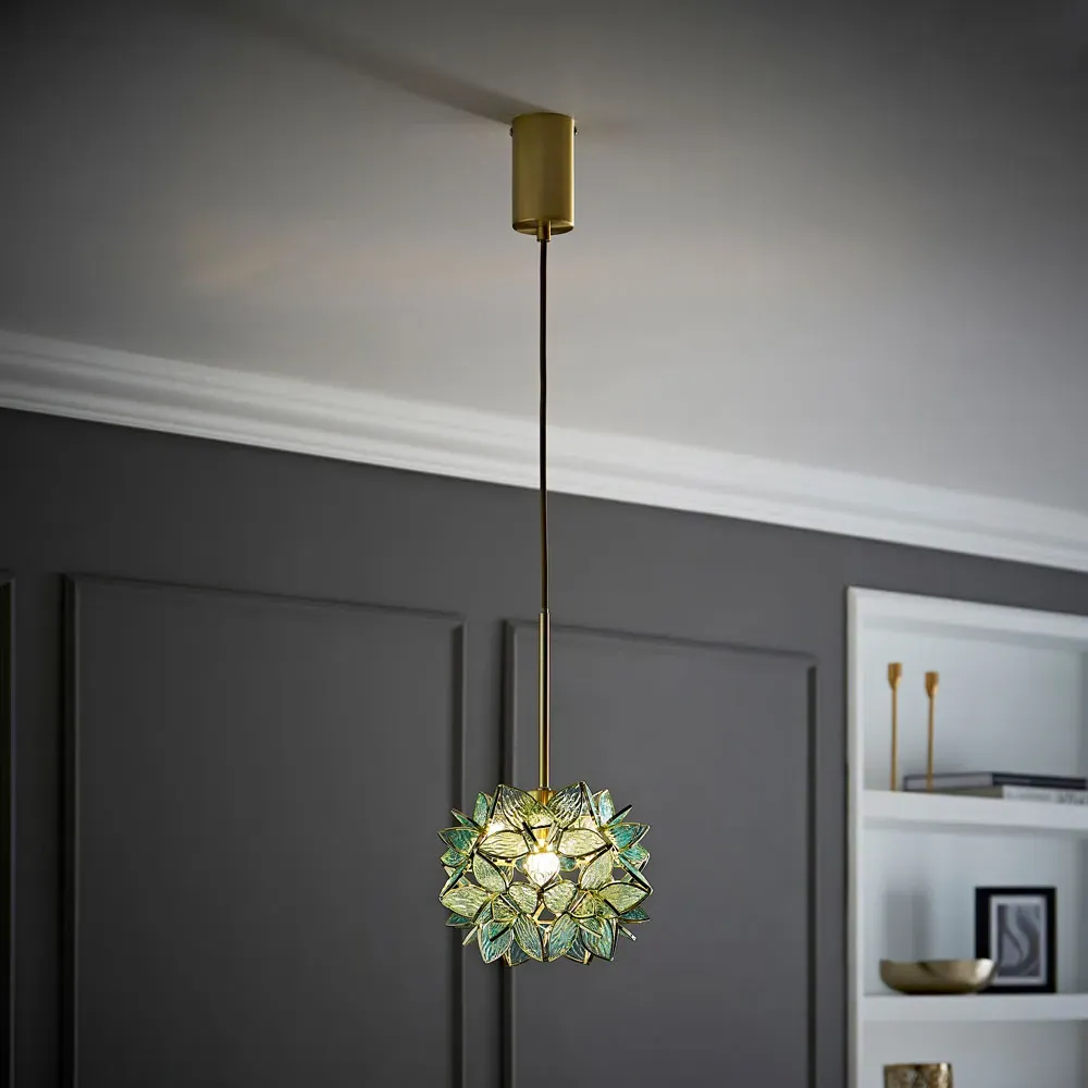 Reine Aqua Glass Shade Ceiling Pendant Light - Gold