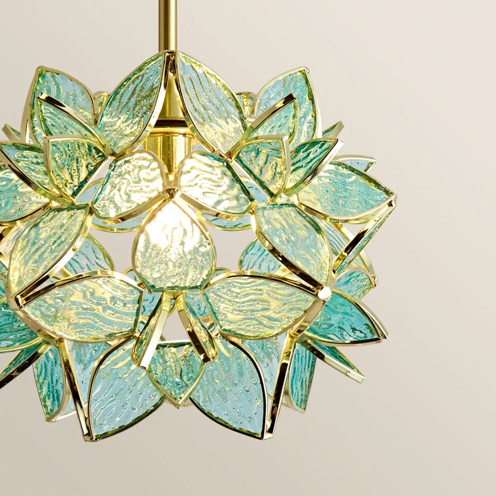 Reine Aqua Glass Shade Ceiling Pendant Light - Gold
