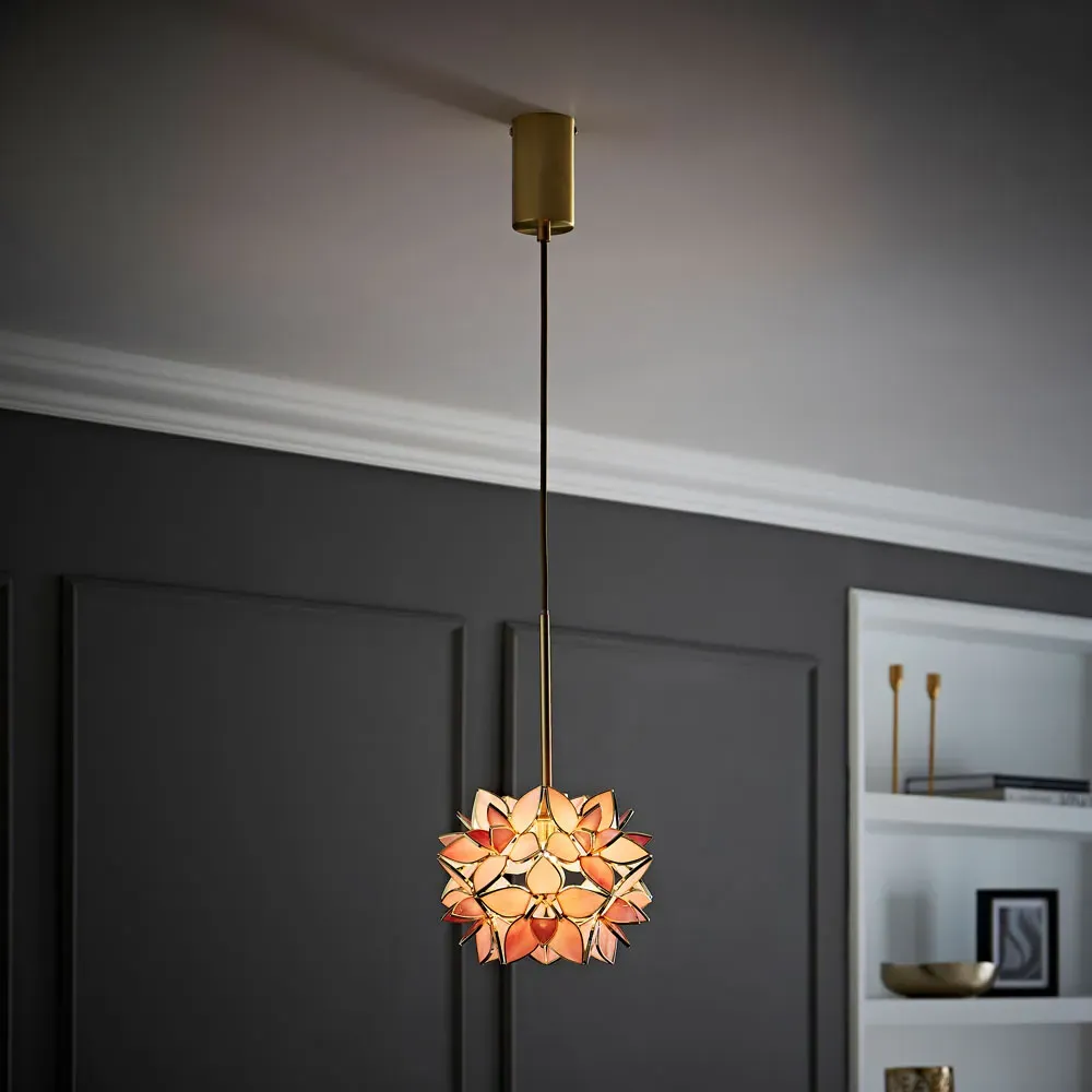 Reine Pink Glass Shade Ceiling Pendant Light - Gold