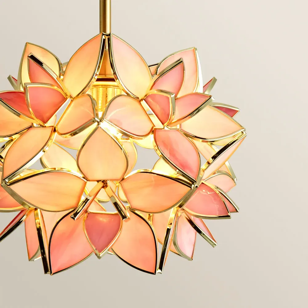 Reine Pink Glass Shade Ceiling Pendant Light - Gold
