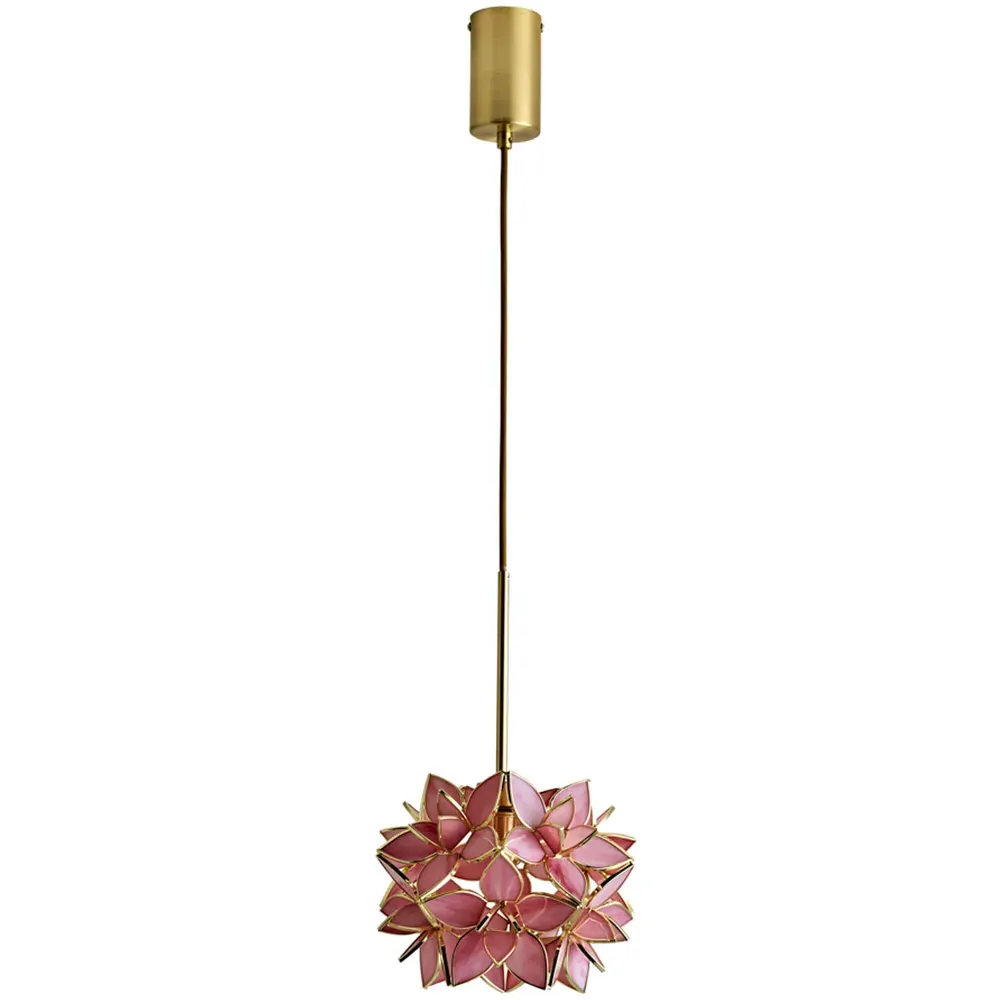 Reine Pink Glass Shade Ceiling Pendant Light - Gold