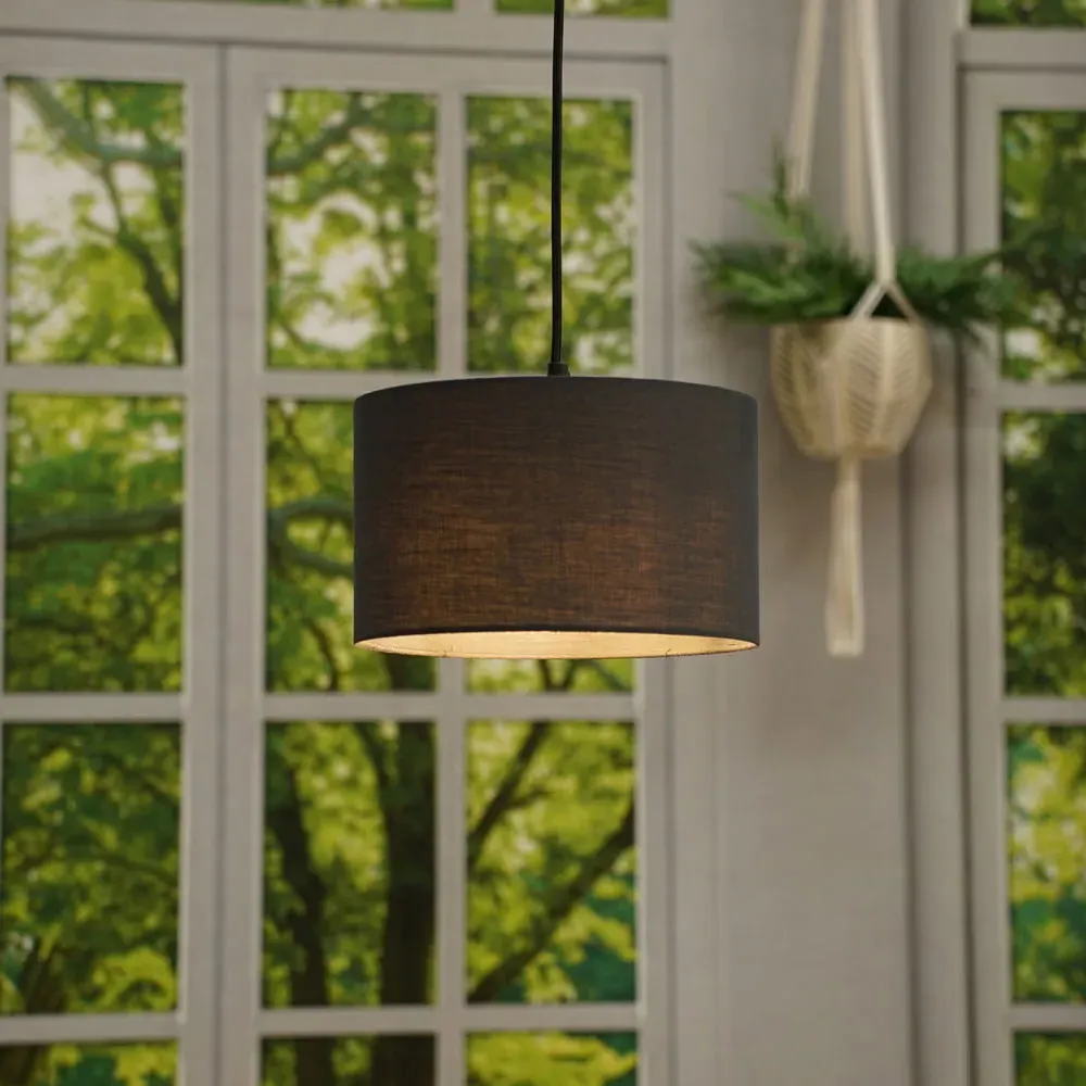 Reni 25cm Drum Ceiling Lamp Shade - Black, Fabric