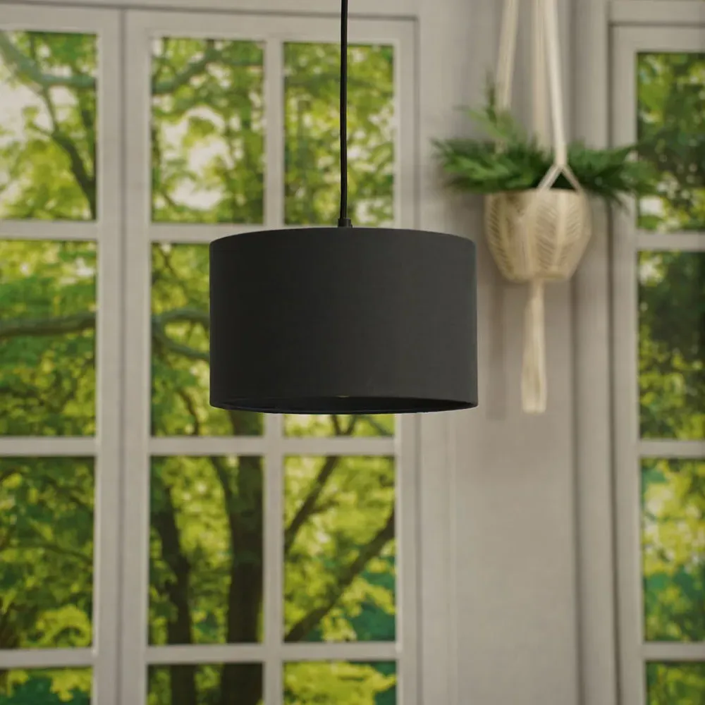 Reni 25cm Drum Ceiling Lamp Shade - Black, Fabric