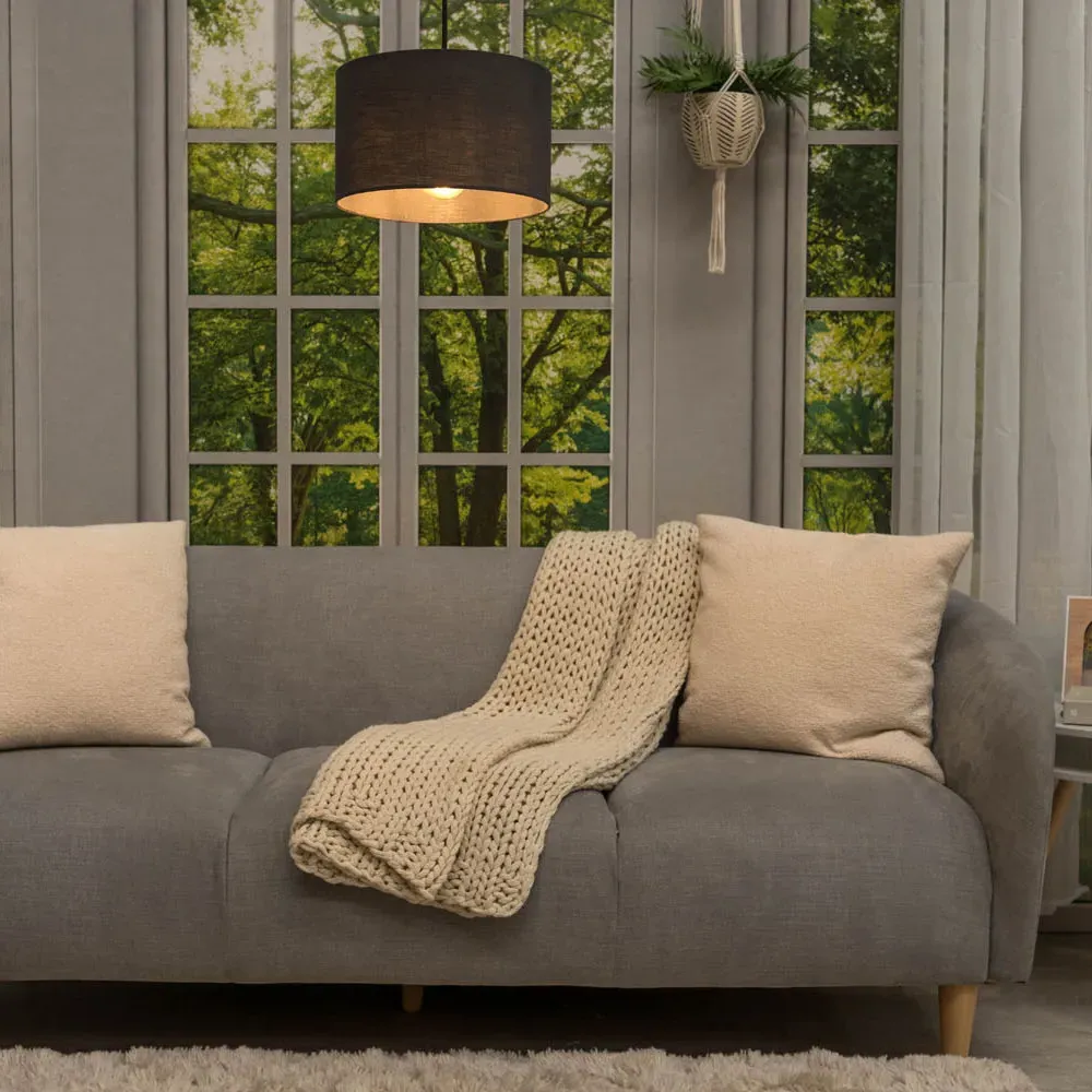 Reni 25cm Drum Ceiling Lamp Shade - Black, Fabric