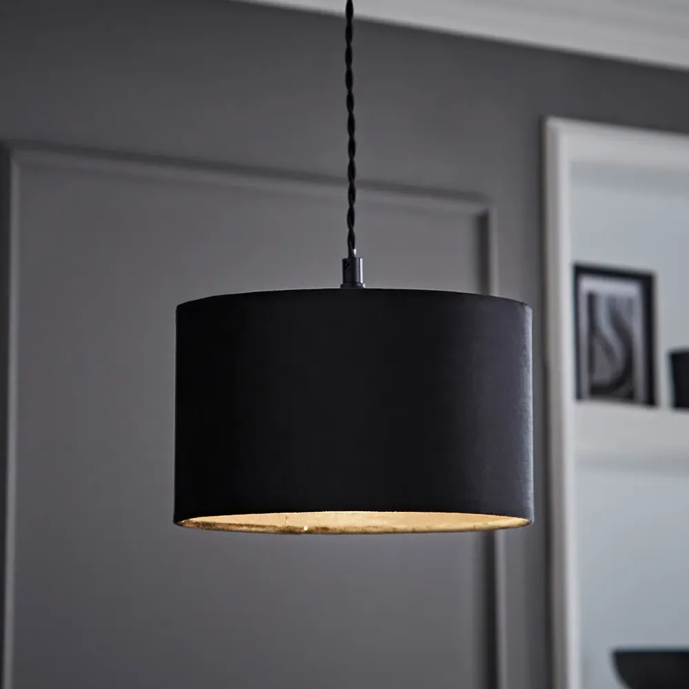 Reni 25cm Drum Ceiling Lamp Shade - Black, Velvet