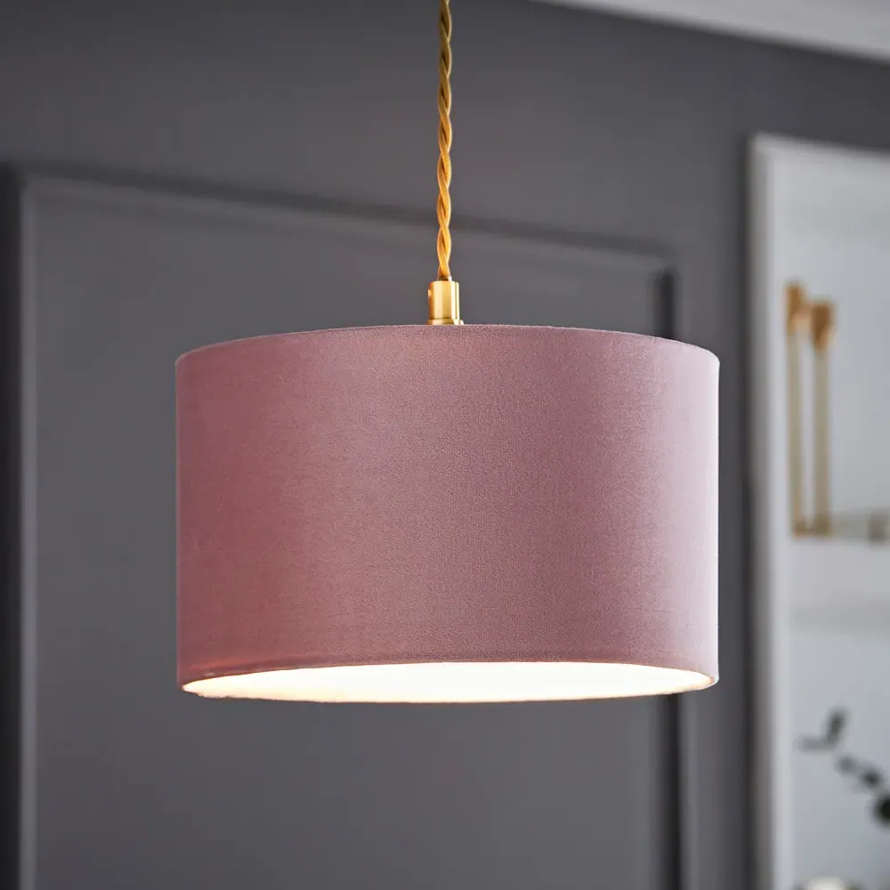 Reni 25cm Drum Ceiling Lamp Shade - Blush, Velvet