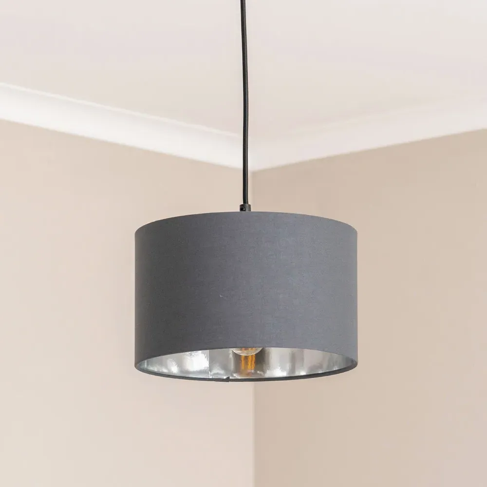Reni 25cm Drum Ceiling Lamp Shade - Charcoal, Fabric