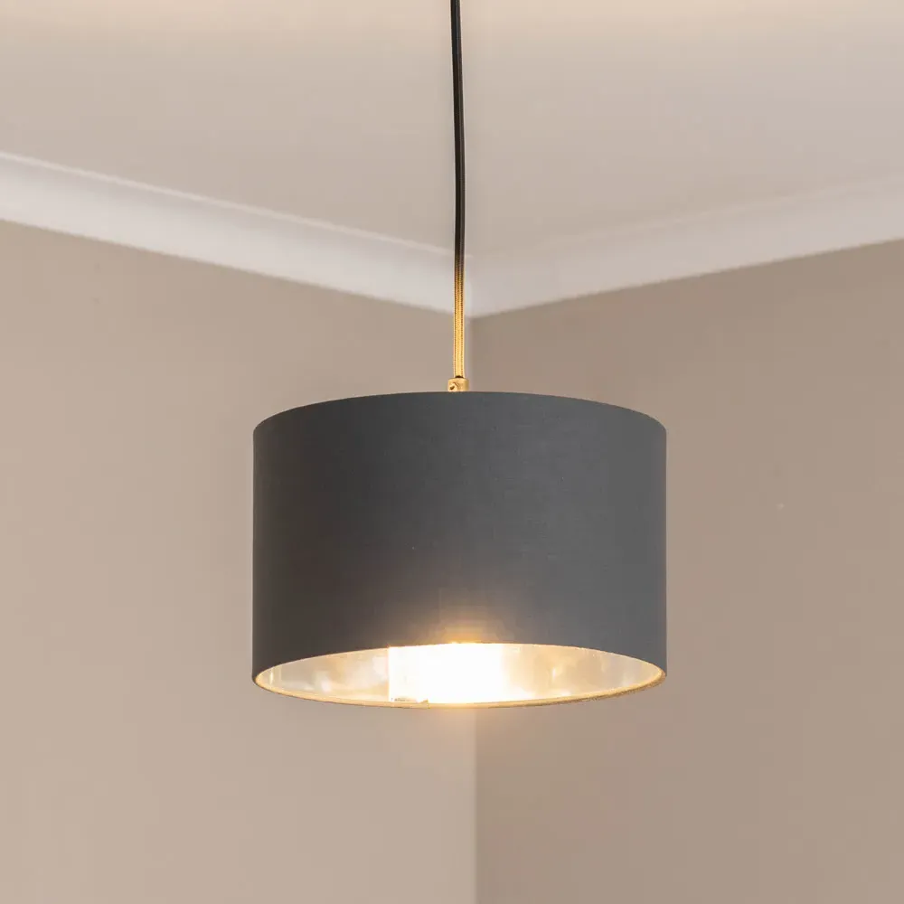 Reni 25cm Drum Ceiling Lamp Shade - Charcoal, Fabric