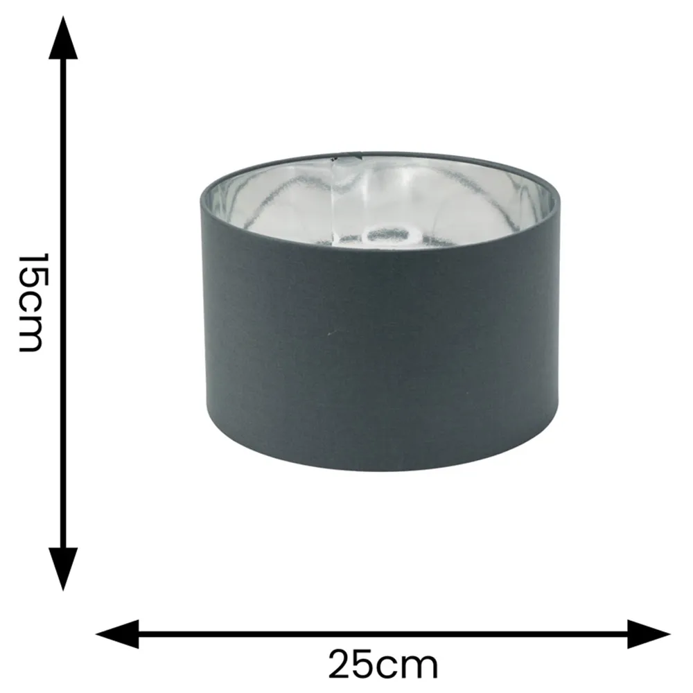 Reni 25cm Drum Ceiling Lamp Shade - Charcoal, Fabric