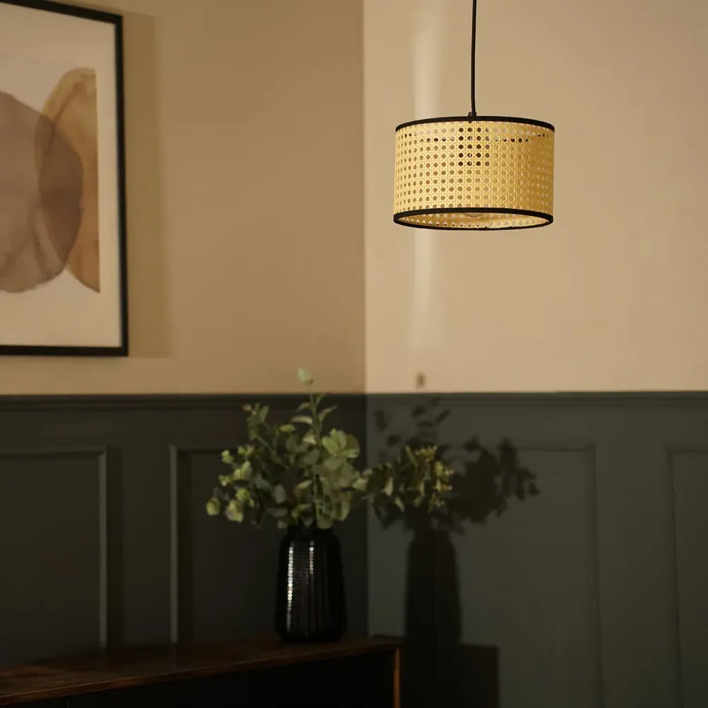 Reni 25cm Drum Ceiling Lamp Shade - Cream, Cane