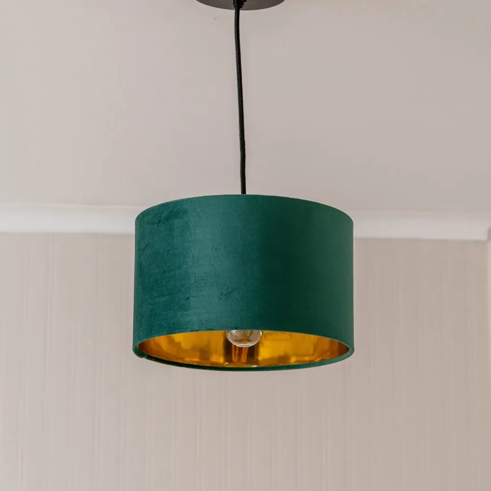 Reni 25cm Drum Ceiling Lamp Shade - Green, Velvet