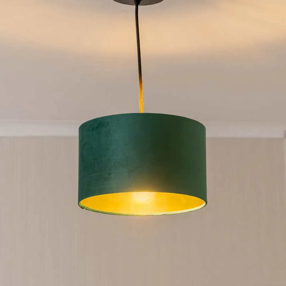 Reni 25cm Drum Ceiling Lamp Shade - Green, Velvet