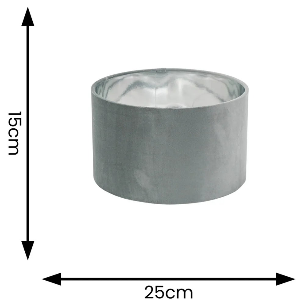 Reni 25cm Drum Ceiling Lamp Shade - Grey, Velvet